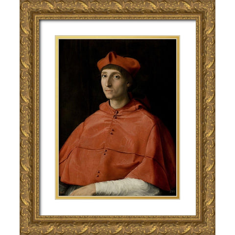 Portrait of a Cardinal Gold Ornate Wood Framed Art Print with Double Matting by Raphael