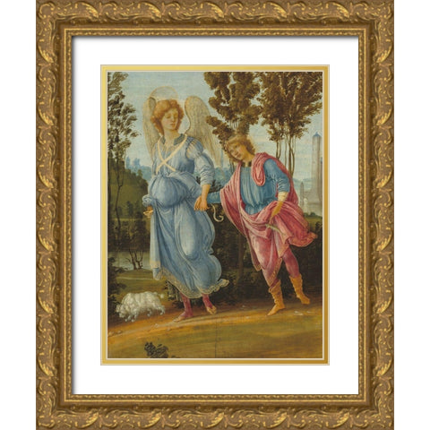 Tobias and the Angel Gold Ornate Wood Framed Art Print with Double Matting by Lippi, Filippino
