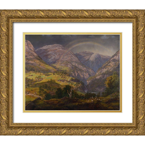 View from Stalheim Gold Ornate Wood Framed Art Print with Double Matting by Dahl, Johan Christian