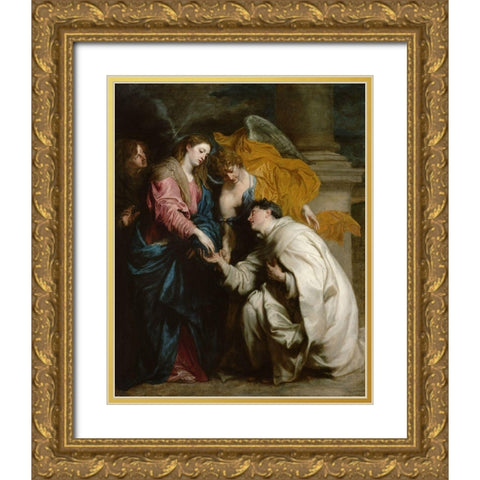 The Vision of the Blessed Hermann Joseph Gold Ornate Wood Framed Art Print with Double Matting by van Dyck, Anton