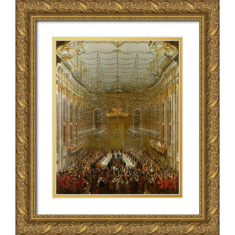 Wedding Supper Gold Ornate Wood Framed Art Print with Double Matting by van Meytens, Martin
