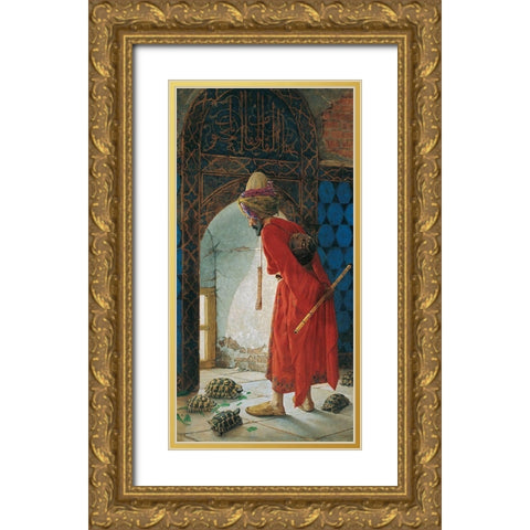 The Tortoise Trainer Gold Ornate Wood Framed Art Print with Double Matting by Bey, Osman Hamdi