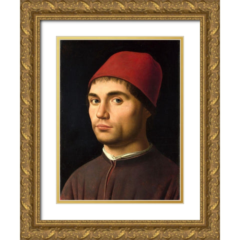 Portrait of a Man Gold Ornate Wood Framed Art Print with Double Matting by da Messina, Antonello