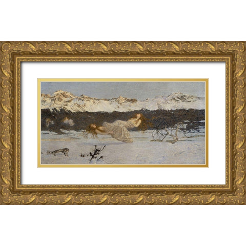 The Punishment of Lust Gold Ornate Wood Framed Art Print with Double Matting by Segantini, Giovanni