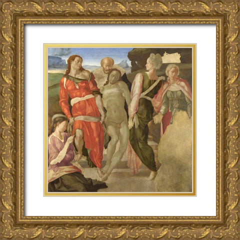 The Entombment Gold Ornate Wood Framed Art Print with Double Matting by Michelangelo