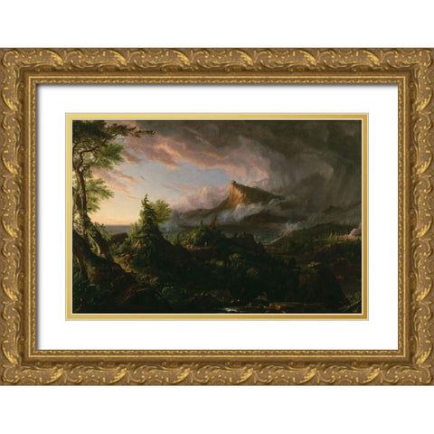 The Savage StateÂ fromÂ The Course of Empire Gold Ornate Wood Framed Art Print with Double Matting by Cole, Thomas