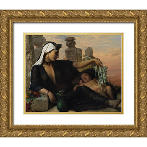 An Egyptian Fellah Woman with her BabyÂ  Gold Ornate Wood Framed Art Print with Double Matting by Jerichau-Baumann, Elisabeth