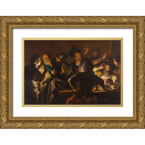 The Denial of St. Peter Gold Ornate Wood Framed Art Print with Double Matting by Seghers, Gerard