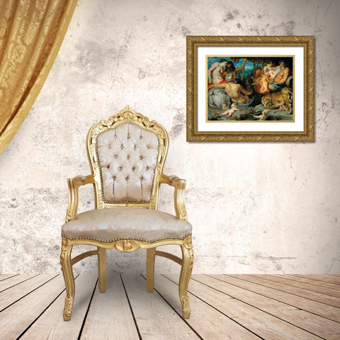 The Four Rivers of Paradise Gold Ornate Wood Framed Art Print with Double Matting by Rubens, Peter Paul