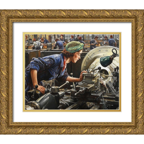 Ruby Loftus Screwing a Breech-ring Gold Ornate Wood Framed Art Print with Double Matting by Knight, Laura
