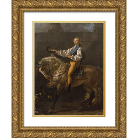 Portrait of Count Stanislas Potocki Gold Ornate Wood Framed Art Print with Double Matting by David, Jacques-Louis