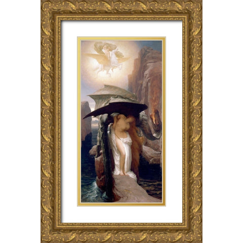 Perseus and Andromeda Gold Ornate Wood Framed Art Print with Double Matting by Leighton, Frederic