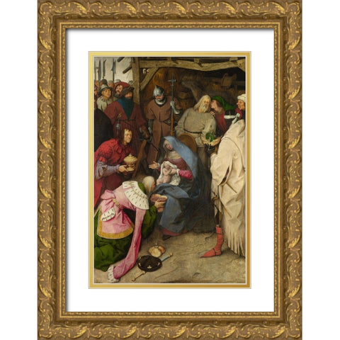 The Adoration of the Kings Gold Ornate Wood Framed Art Print with Double Matting by Bruegel the Elder, Pieter
