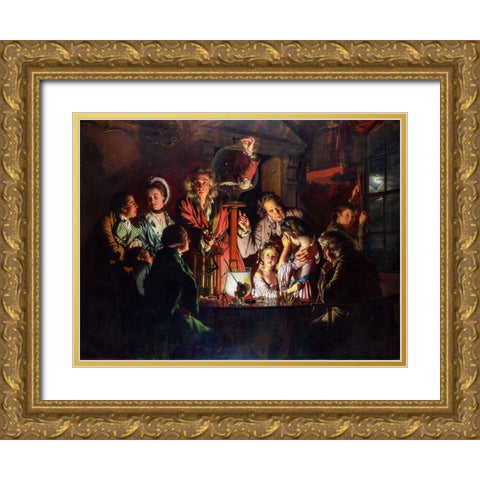 An Experiment on a Bird in the Air Pump Gold Ornate Wood Framed Art Print with Double Matting by Wright, Joseph