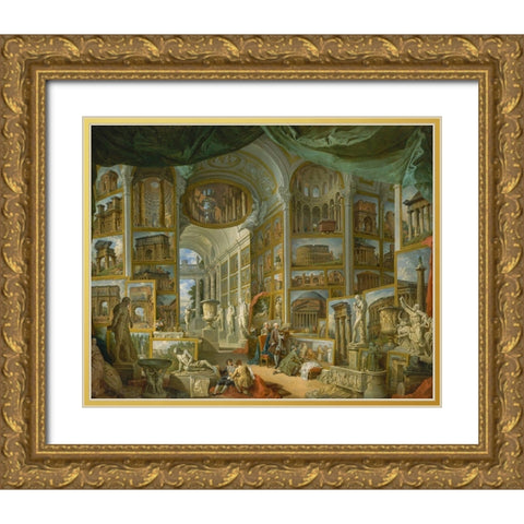 Ancient Rome Gold Ornate Wood Framed Art Print with Double Matting by Panini, Giovanni