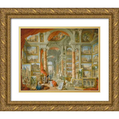 Modern Rome Gold Ornate Wood Framed Art Print with Double Matting by Panini, Giovanni