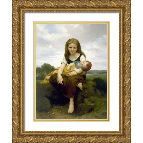 The Elder Sister Gold Ornate Wood Framed Art Print with Double Matting by Bouguereau, William-Adolphe