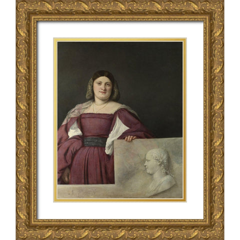 La Schiavona Gold Ornate Wood Framed Art Print with Double Matting by Titian