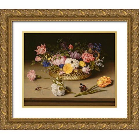 Flower Still Life Gold Ornate Wood Framed Art Print with Double Matting by Bosschaert the Elder, Ambrosius