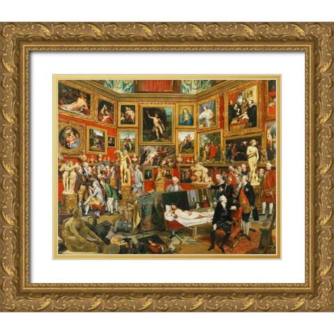 Tribuna of the Uffizi Gold Ornate Wood Framed Art Print with Double Matting by Zoffany, Johan