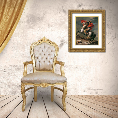 Napoleon Crossing the Alps Gold Ornate Wood Framed Art Print with Double Matting by David, Jacques-Louis