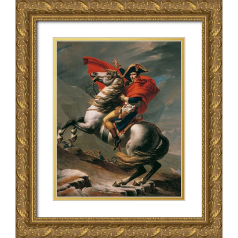 Napoleon Crossing the Alps Gold Ornate Wood Framed Art Print with Double Matting by David, Jacques-Louis