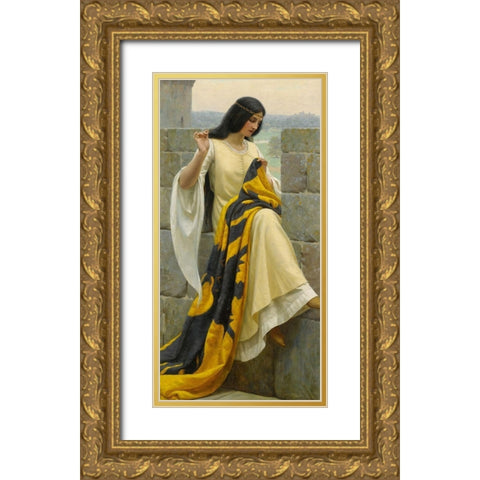 Stitching the Standard Gold Ornate Wood Framed Art Print with Double Matting by Leighton, Edmund