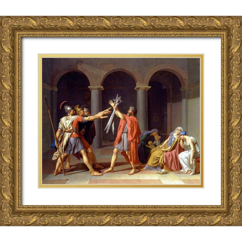 Oath of the Horatii Gold Ornate Wood Framed Art Print with Double Matting by David, Jacques-Louis