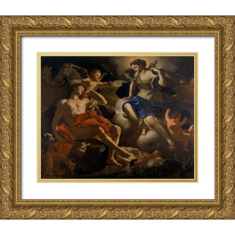 Diana and Endymion Gold Ornate Wood Framed Art Print with Double Matting by Solimena, Francesco