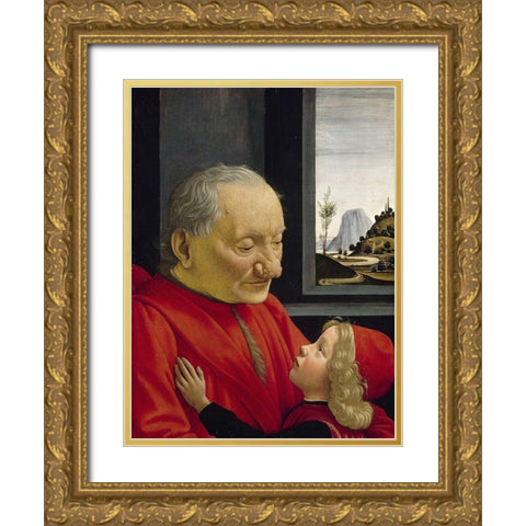 An Old Man and his Grandson Gold Ornate Wood Framed Art Print with Double Matting by Ghirlandaio, Domenico