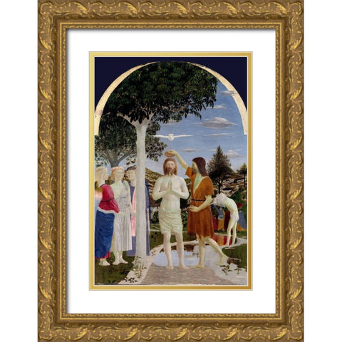 The Baptism of Christ Gold Ornate Wood Framed Art Print with Double Matting by della Francesca, Piero