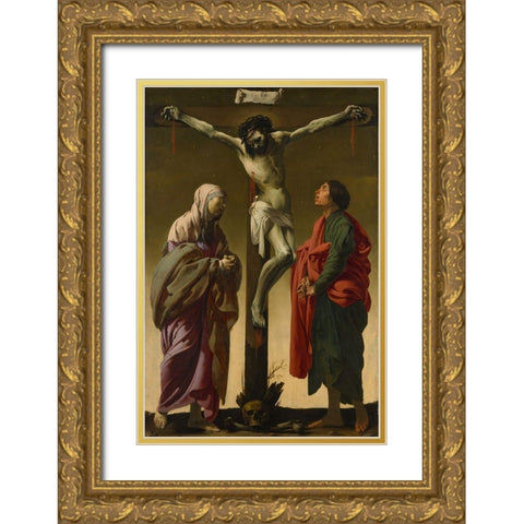 Crucifixion with the Virgin and St John Gold Ornate Wood Framed Art Print with Double Matting by ter Brugghen, Hendrick