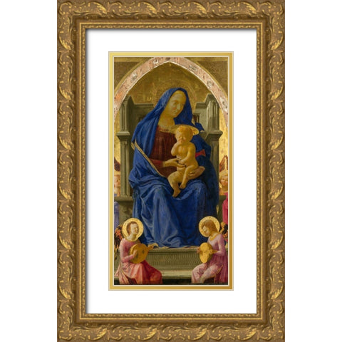 Madonna and Child with Angels Gold Ornate Wood Framed Art Print with Double Matting by Masaccio