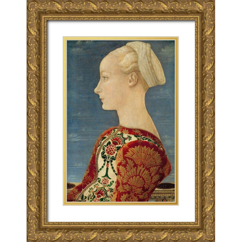 Profile Portrait of a Young Lady Gold Ornate Wood Framed Art Print with Double Matting by del Pollaiolo, Piero