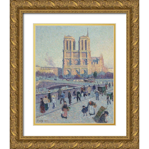 The Quai Saint-Michel and Notre-Dame Gold Ornate Wood Framed Art Print with Double Matting by Luce, Maximilien