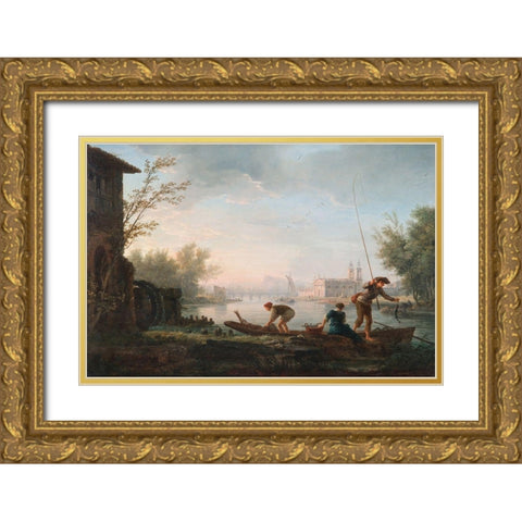 Four Times of the Day, Morning Gold Ornate Wood Framed Art Print with Double Matting by Vernet, Claude Joseph