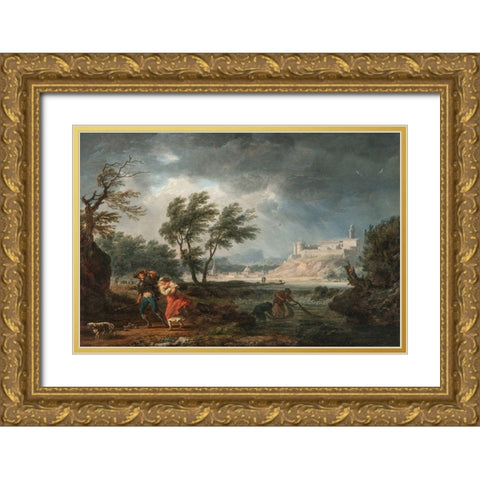 Four Times of the Day, Midday Gold Ornate Wood Framed Art Print with Double Matting by Vernet, Claude Joseph