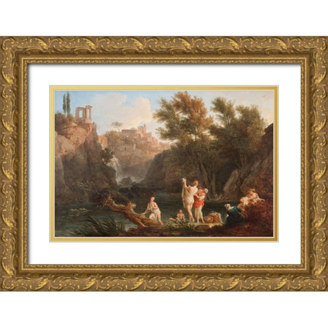 Four Times of the Day, Evening Gold Ornate Wood Framed Art Print with Double Matting by Vernet, Claude Joseph