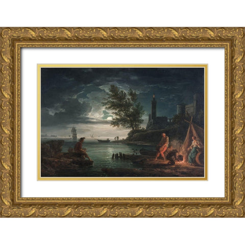 Four Times of the Day, Night Gold Ornate Wood Framed Art Print with Double Matting by Vernet, Claude Joseph
