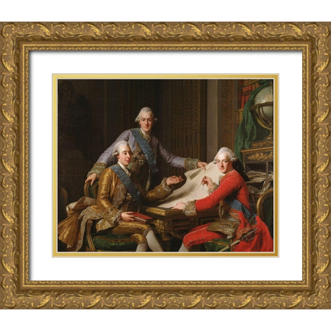King Gustav III of Sweden and His Brothers Gold Ornate Wood Framed Art Print with Double Matting by Roslin, Alexander