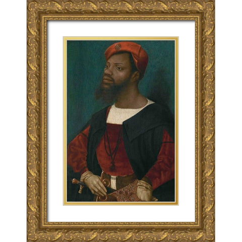 Portrait of an African Man Gold Ornate Wood Framed Art Print with Double Matting by Mostaert, Jan