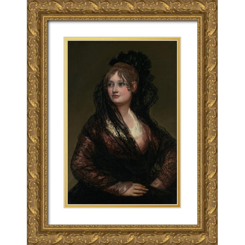 Portrait of Dona Isabel de Porcel Gold Ornate Wood Framed Art Print with Double Matting by Goya, Francisco