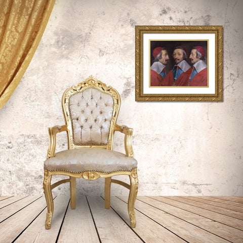 Triple Portrait of Cardinal de Richelieu Gold Ornate Wood Framed Art Print with Double Matting by de Champaigne, Philippe