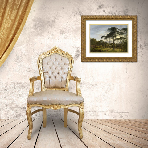 Italian Landscape with Umbrella Pines Gold Ornate Wood Framed Art Print with Double Matting by Voogd, Hendrik