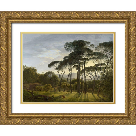 Italian Landscape with Umbrella Pines Gold Ornate Wood Framed Art Print with Double Matting by Voogd, Hendrik