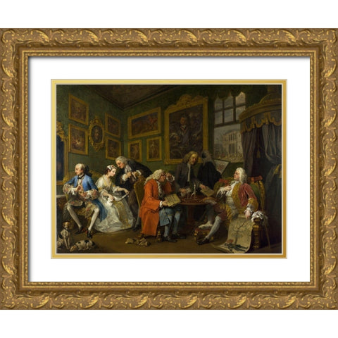 Marriage A la Mode 1 The Marriage Settlement Gold Ornate Wood Framed Art Print with Double Matting by Hogarth, William