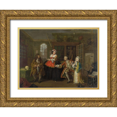 Marriage A la Mode 3 The Inspection Gold Ornate Wood Framed Art Print with Double Matting by Hogarth, William