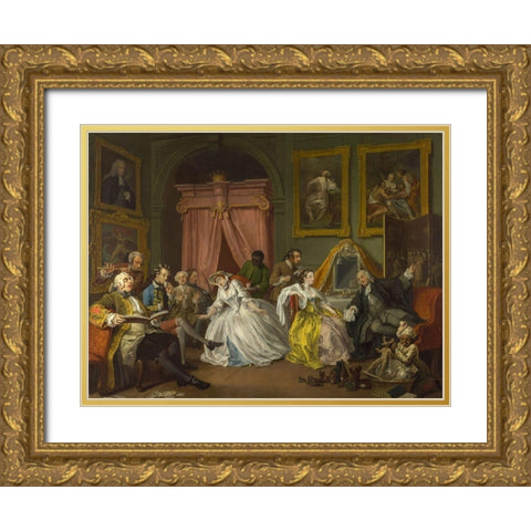 Marriage A la Mode 4 The Toilette Gold Ornate Wood Framed Art Print with Double Matting by Hogarth, William
