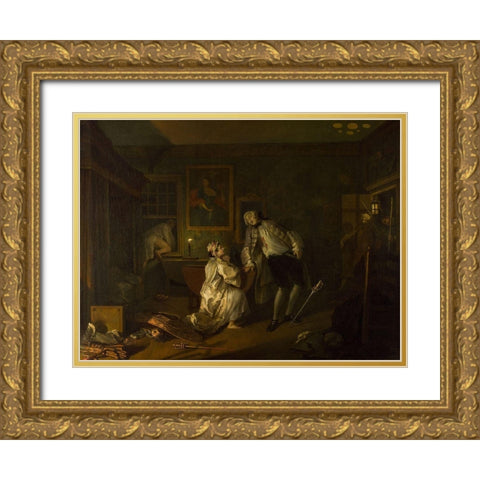 Marriage A la Mode 5 The Bagnio Gold Ornate Wood Framed Art Print with Double Matting by Hogarth, William