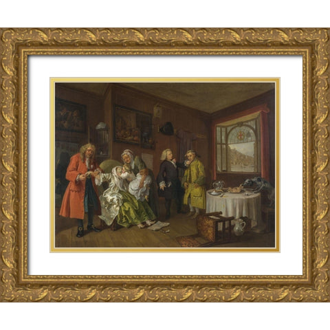 Marriage A la Mode 6 The Ladys Death Gold Ornate Wood Framed Art Print with Double Matting by Hogarth, William